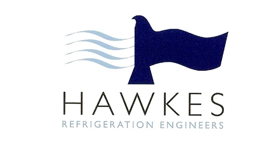 The earlier Hawkes Refrigeration Engineers mark: a hawk on a pennant above three wave lines